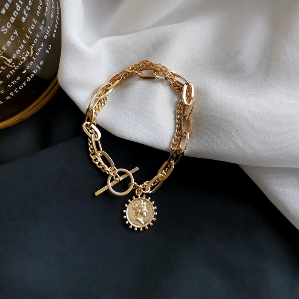 Art Portrait Coin Golden Chain Bracelets - Picture 2 of 9